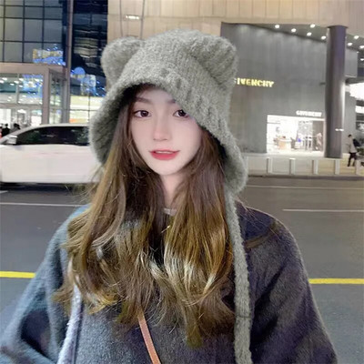 Jauna Korea Balaclava cepure ziemas cepures un šalles komplekts ar apakšējo šalli, silts kakla komplekts sievietēm, bērniem, trikotāžas vilnas pulovera cepure Gothic Y2k