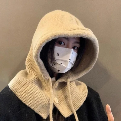 Jauna Korea Balaclava cepure ziemas cepures un šalles komplekts ar apakšējo šalli, silts kakla komplekts sievietēm, bērniem, trikotāžas vilnas pulovera cepure Gothic Y2k