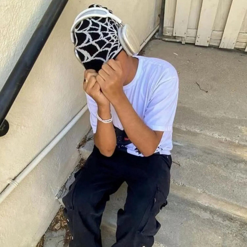 Jauna modes bieza silta rudens trikotāžas cepure sievietēm vīriešu helovīna žakarda hiphopa ziemas unisex zirnekļa tīkla beanie