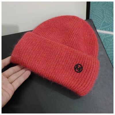Kape od zečjeg krzna Pahuljasta zimska kapa za žene Angora mekana topla pletena kapa Skullies kape od kape Ženska kapa s kapom M pletena kapa