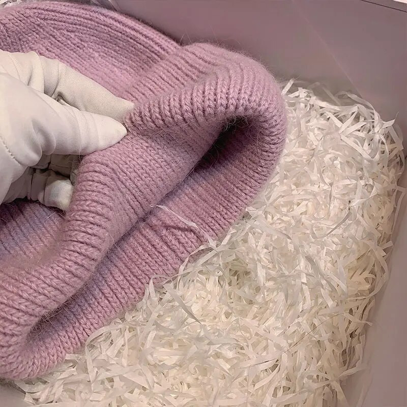 Kape od zečjeg krzna Pahuljasta zimska kapa za žene Angora mekana topla pletena kapa Skullies kape od kape Ženska kapa s kapom M pletena kapa