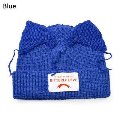 Jauka multfilma kaķa ausi adīta cepure Modes pāris adīta sivēna cepure Rudens ziema silta ērta cepure