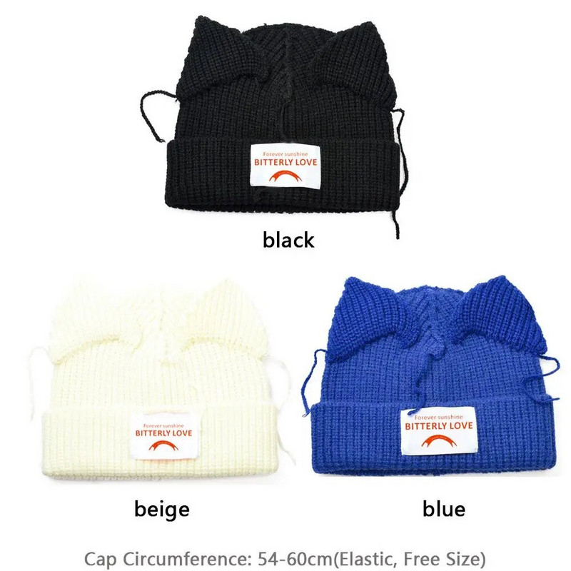 Jauka multfilma kaķa ausi adīta cepure Modes pāris adīta sivēna cepure Rudens ziema silta ērta cepure