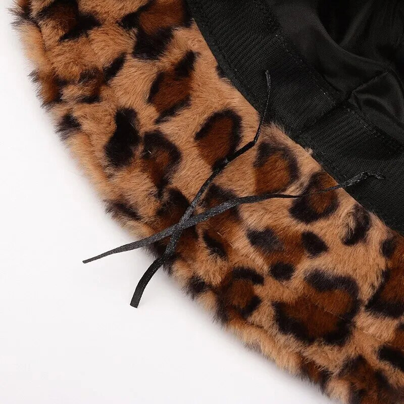 Cepure, sieviete, ziemas šovs, seja Mazā leoparda apdruka Zvejnieka cepure, sieviete, daudzpusīga silta cepure