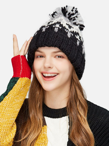 Χειμερινό καπέλο για σκι κασμίρ Γυναικείο καπέλο Φθινοπωρινά φασόλια με Pompom Ζεστό μαλλί Skullies Χονδρικό ακρυλικό χειμωνιάτικο καπέλο για γυναίκα