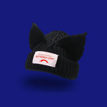 Χαριτωμένο πλεκτό μάλλινο καπέλο με γάτο με κουκούλα Γυναικείο καπέλο με κουκούλα φασόλια χειμώνα ζεστό γουρούνι μάλλινα καπέλα Σχέδιο Kpop Personality Bonnet