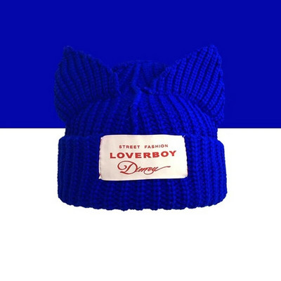 Aranyos macskafül kötött gyapjú sapka női divat kapucnis sapka sapkák Téli meleg malacfül gyapjú sapkák design Kpop egyéniség motorháztető