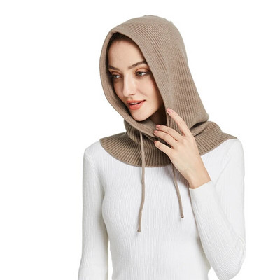 Kašmira trikotāžas cepure ar kapuci sievietēm Ziemas kakla pārsegs Balaclava Skullies Beanes Auss Seja Aizsarg Siltas Vilnas Cepures Viltus Apkakle