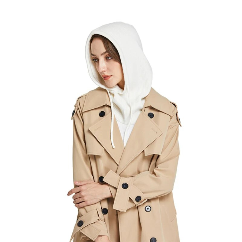 Kašmira trikotāžas cepure ar kapuci sievietēm Ziemas kakla pārsegs Balaclava Skullies Beanes Auss Seja Aizsarg Siltas Vilnas Cepures Viltus Apkakle