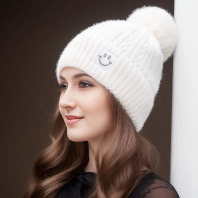 Lielas kažokādas Pom pom Beanie Cepure Vecāki Bērni Siltas Trikotāžas Ziemas Cepures Meitenes Zēni Īstas jenots Kažokādas Pompons Pupiņas Cepurītes