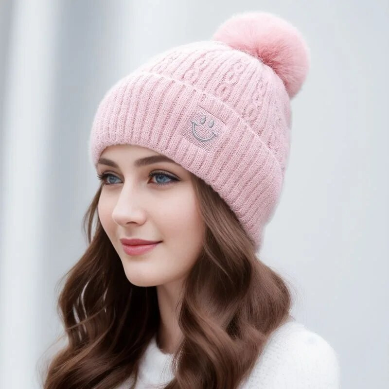 Lielas kažokādas Pom pom Beanie Cepure Vecāki Bērni Siltas Trikotāžas Ziemas Cepures Meitenes Zēni Īstas jenots Kažokādas Pompons Pupiņas Cepurītes
