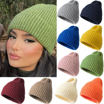 Nauja Beanie Žiema moterims Vyrai Berniukai Merginos Nertos Skullies kepurė Vienspalvė Unisex Rudens megztos kepuraitės Kepurės Laukiniai aksesuarai