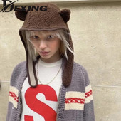 Brūna lāča ausu cepure Šalle Beanies Vīrieši Sieviešu ziemas aizsargķivere Rockwool Magnētiskā sprādze Ausu aizsargs Āra Slēpošanas Bomber Cepures