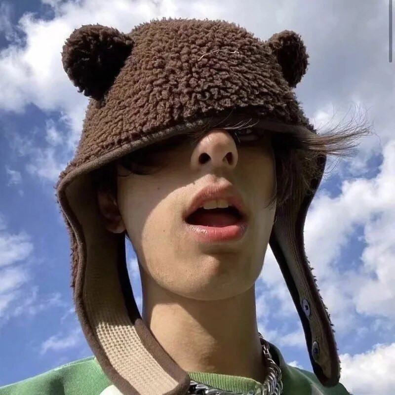 Brūna lāča ausu cepure Šalle Beanies Vīrieši Sieviešu ziemas aizsargķivere Rockwool Magnētiskā sprādze Ausu aizsargs Āra Slēpošanas Bomber Cepures