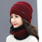 1 Σετ Κασκόλ Winter Beanie Καπέλο Θερμικό Fleece Πλεκτό Καπέλο Μαλακό ζεστό Balaclava Μάλλινο λαιμό Κασκόλ Καπέλα