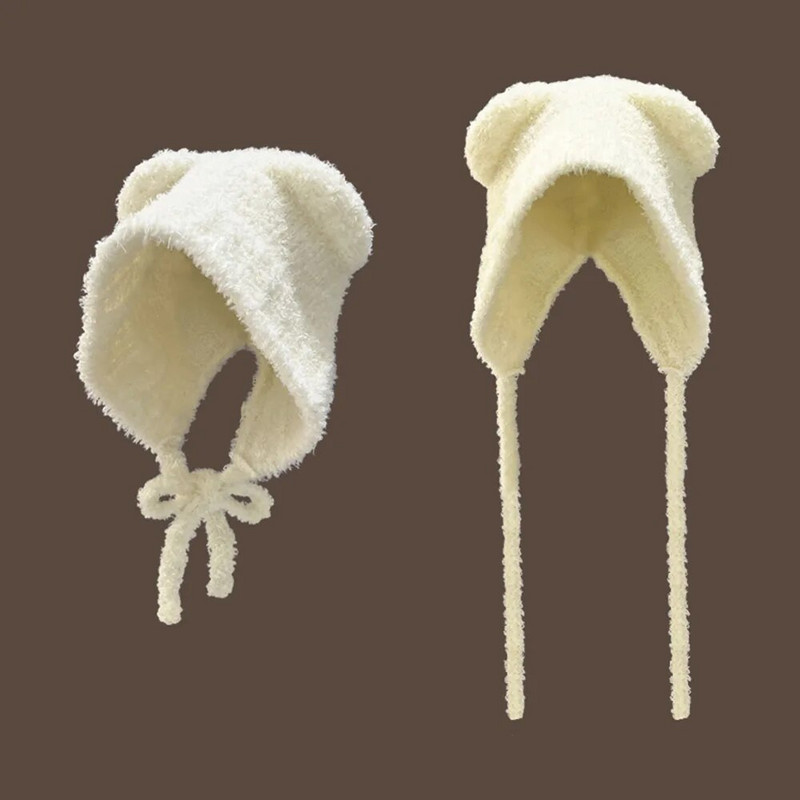 uus Lambhair Winter Harajuku y2k Beanies kootud müts naistele nööriga soe paks hiphop pealuu müts Lühike müts Unisex Basic Cap bomber