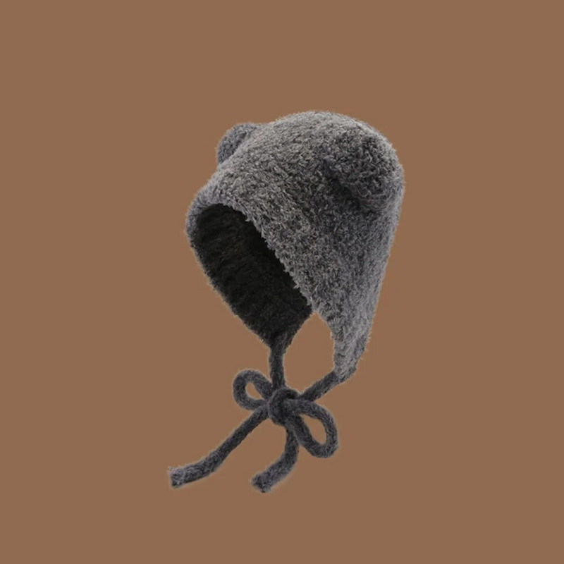 uus Lambhair Winter Harajuku y2k Beanies kootud müts naistele nööriga soe paks hiphop pealuu müts Lühike müts Unisex Basic Cap bomber