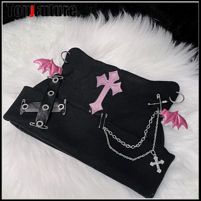 Harajuku gooti Lolita kootud kassi kõrvakübar Naiste punk Disainer Cross Bat Talvine Beanie Müts Naine Y2K Tüdrukute Aksessuaarid Müts