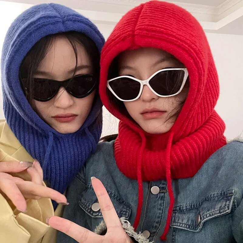 Ziemas sieviešu cepures unisex trikotāžas ar kapuci kakla apkakles cepure Beanie vīriešiem un sievietēm, aukliņas viengabala cepures, siltākas balaclavas cepures