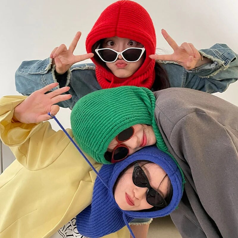 Ziemas sieviešu cepures unisex trikotāžas ar kapuci kakla apkakles cepure Beanie vīriešiem un sievietēm, aukliņas viengabala cepures, siltākas balaclavas cepures