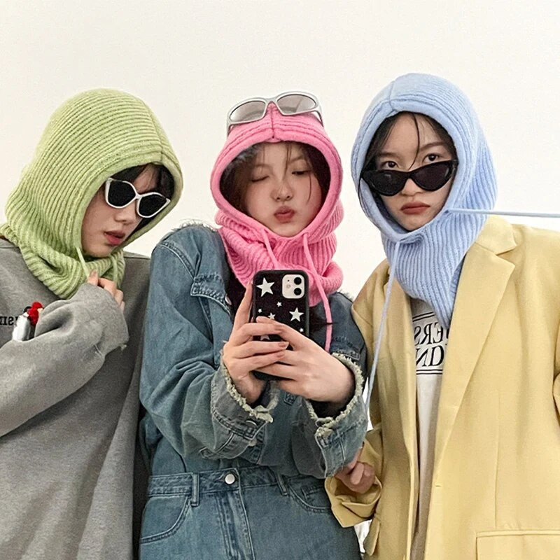 Ziemas sieviešu cepures unisex trikotāžas ar kapuci kakla apkakles cepure Beanie vīriešiem un sievietēm, aukliņas viengabala cepures, siltākas balaclavas cepures