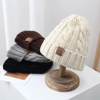 Νέα χειμωνιάτικα καπέλα Unisex Προσθέστε ανδρικά και γυναικεία καπέλα με γούνα, ζεστό καπέλο με μπισκότο Casual χειμερινά πλεκτά καπέλα με ετικέτα με φύλλα σφενδάμου