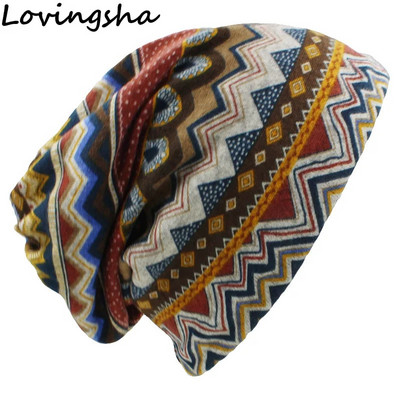 LOVINGSHA Есен Зима Skullies Beanies Vintage Design Дамски шапки с двойна употреба за дами Мода Feminino Шал HT069