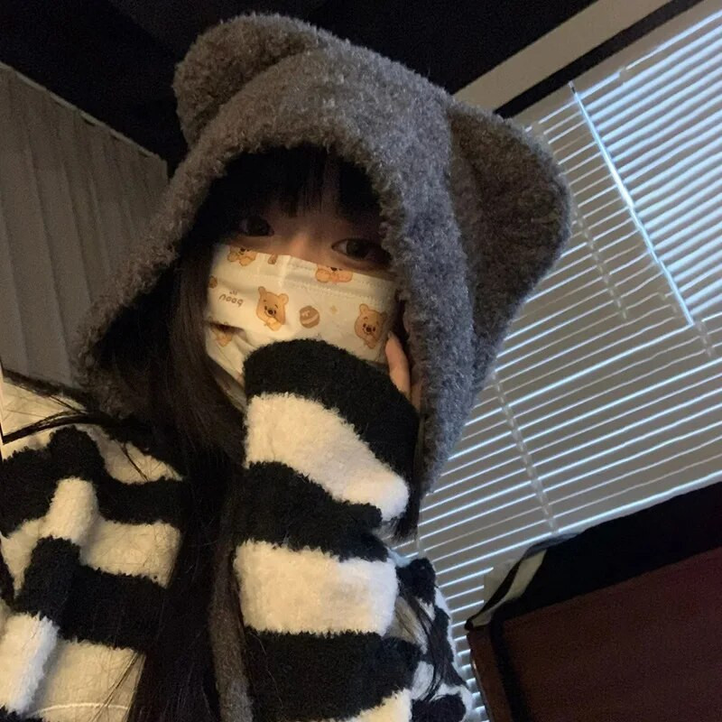 Jauka lāča ausu vilnas cepure Rudens un ziemas silta daudzpusīga šņorējama ausu aizsardzība trikotāžas bumbvedēja vāciņi Sieviešu Gorros