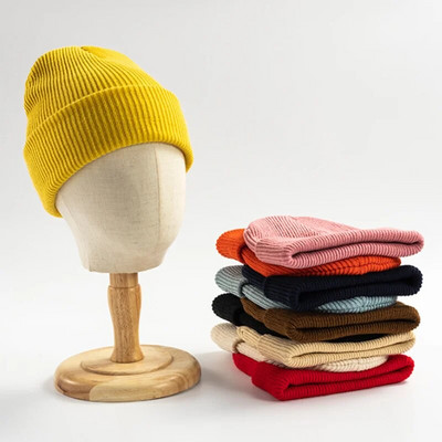 Твърди унисекс топли плетени шапки за жени Шапка от вълнени смеси Мека есен зима Мъжки дамски шапки Шапки Gorro Ski Caps 10 цвята Евтини