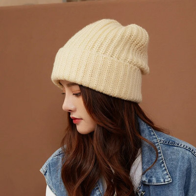 Horetong ziemas trikotāžas cepure sievietēm korejiešu modes viengabalaina āra siltas pupiņas Vispārpiemērots ikdienas elastīgs ērts vāciņš 2022 jauns