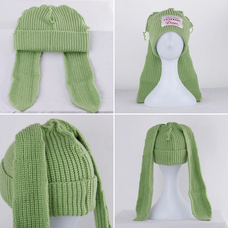 2023. aasta uus mood Skullies Beanie pikk kõrvamüts Heegeldatud kootud müts Armsad jänkukõrvad naiste mütsid Talvised soojad mütsid