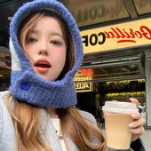 Kpop Color Women Girl Y2K BEANBalaclava Knit Scarf Hat Outdoor Winter Ski Full Face Mask Caps Модни топли плетени на една кука качулка Бонета