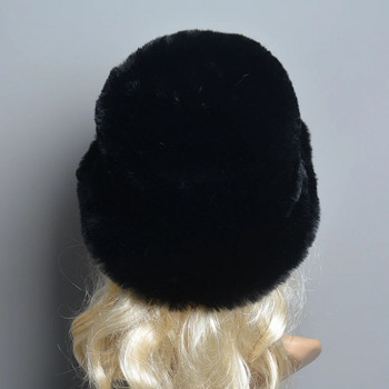 2024 Νέο στιλ ψεύτικα καπέλα από γούνα κουνελιού Super soft γυναικεία χειμερινό καπέλο βαμβακερή επένδυση Ζεστή ρωσική μόδα φασόλια σκι βελούδινα μονόχρωμα
