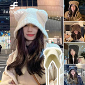 Χαριτωμένο κορίτσι πλεκτό καπέλο προστασίας αυτιών αρκουδάκι Γυναικείες ωτοασπίδες Καπέλο μάλλινο βελονάκι καπό μονόχρωμη κουκούλα Beanies Χειμερινά ζεστά καλύμματα κεφαλής 모자