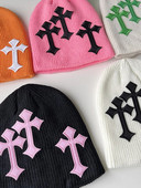 Sifreyr modes trikotāžas ziemas cepure sievietēm viegla salokāma, saglabā siltumu, vēja necaurlaidīga riteņbraukšanas cepure Y2K Cross Decor Beanies cepure