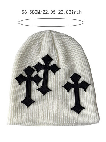 Sifreyr Fashion Πλεκτό χειμερινό καπέλο για γυναίκες Ελαφρύ πτυσσόμενο Keep Warm Αντιανεμικά καπέλα ποδηλασίας Y2K Cross Decor Καπέλο Beanies