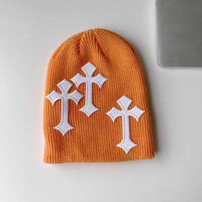 Sifreyr modes trikotāžas ziemas cepure sievietēm viegla salokāma, saglabā siltumu, vēja necaurlaidīga riteņbraukšanas cepure Y2K Cross Decor Beanies cepure