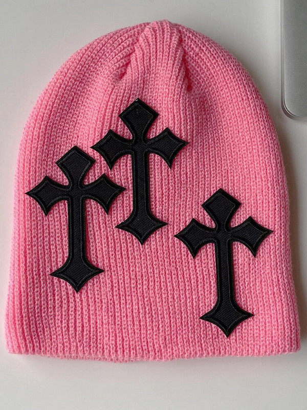 Sifreyr modes trikotāžas ziemas cepure sievietēm viegla salokāma, saglabā siltumu, vēja necaurlaidīga riteņbraukšanas cepure Y2K Cross Decor Beanies cepure