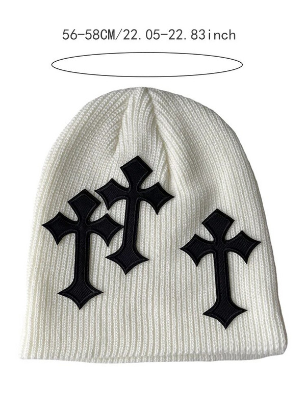 Sifreyr modes trikotāžas ziemas cepure sievietēm viegla salokāma, saglabā siltumu, vēja necaurlaidīga riteņbraukšanas cepure Y2K Cross Decor Beanies cepure