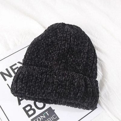 Jauna meitene ikdienas kokvilnas bieza, silta adīšanas pupiņu cepure Ziemas dāma sieviešu šenila silta cepure Adīta Skullies gorros