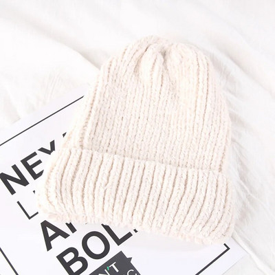 Jauna meitene ikdienas kokvilnas bieza, silta adīšanas pupiņu cepure Ziemas dāma sieviešu šenila silta cepure Adīta Skullies gorros