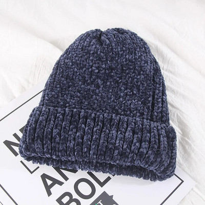 Jauna meitene ikdienas kokvilnas bieza, silta adīšanas pupiņu cepure Ziemas dāma sieviešu šenila silta cepure Adīta Skullies gorros