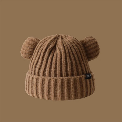 Y2K meškos ausys storos kepuraitės moteriškos minkštos Harajuku pliušinės ausų galvos apsaugos Mielos megztos korėjietiškos vilnos kepuraitės Šauni mergaičių rankų darbo snapukė