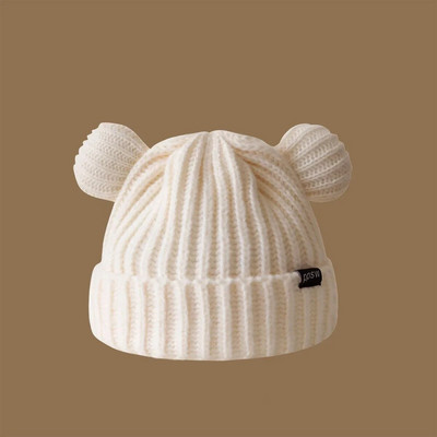 Y2K meškos ausys storos kepuraitės moteriškos minkštos Harajuku pliušinės ausų galvos apsaugos Mielos megztos korėjietiškos vilnos kepuraitės Šauni mergaičių rankų darbo snapukė