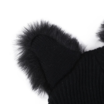 Ζεστό χειμωνιάτικο καπέλο για γυναίκες Μάλλινα πλεκτά αυτιά γάτας Faux mink καπέλα Skullies Fur Pompom Caps Female Beanies Bonnet Femme