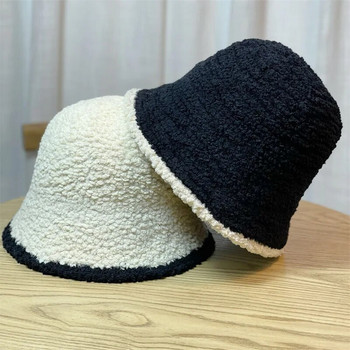Χοντρό Lamb Fleece Dome Καπάκι λεκάνης Panama για γυναίκες κορίτσια Χειμωνιάτικο ζεστό καπέλο ψαρά μονόχρωμο αντιανεμικό αφράτο γούνινο καπέλο με κάδο