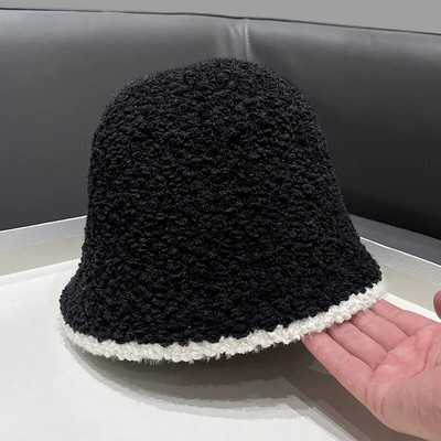 Biezs jēra vilnas kupols Panamas baseina cepure Sievietēm Meitenēm Ziemas silta Zvejnieka cepure vienkrāsains vēja necaurlaidīgs pūkains kažokādas kausa cepures