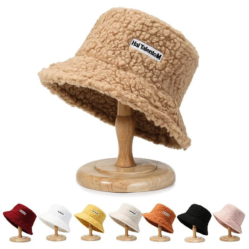 Lambavillast Unisex ämbrikübarad naistele Meestele Talvine õues päikesesirm Panama Fisherman Cap Letter Tikitud hulgimüük Chapeau