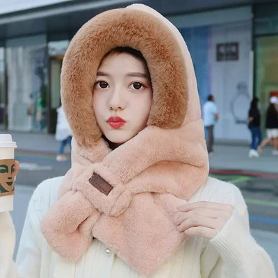 Mütsisall ühes tükis naiste sügistalvise imitatsiooniga küülikukarvad, paksendatud soe jalgrattasõit tuule- ja külmakindla kapuutsiga kael