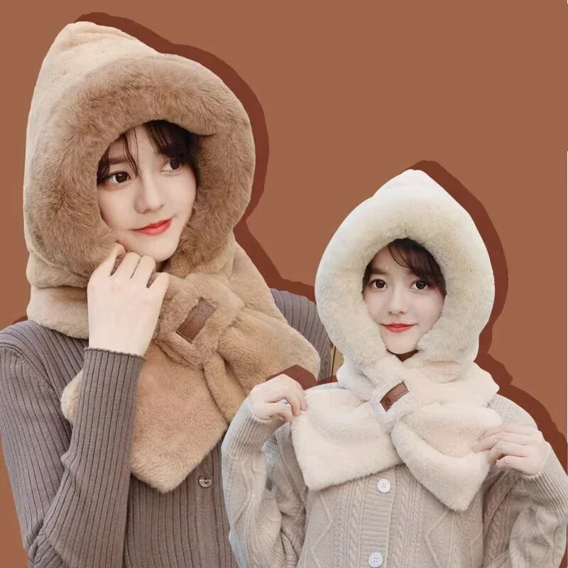 Mütsisall ühes tükis naiste sügistalvise imitatsiooniga küülikukarvad, paksendatud soe jalgrattasõit tuule- ja külmakindla kapuutsiga kael